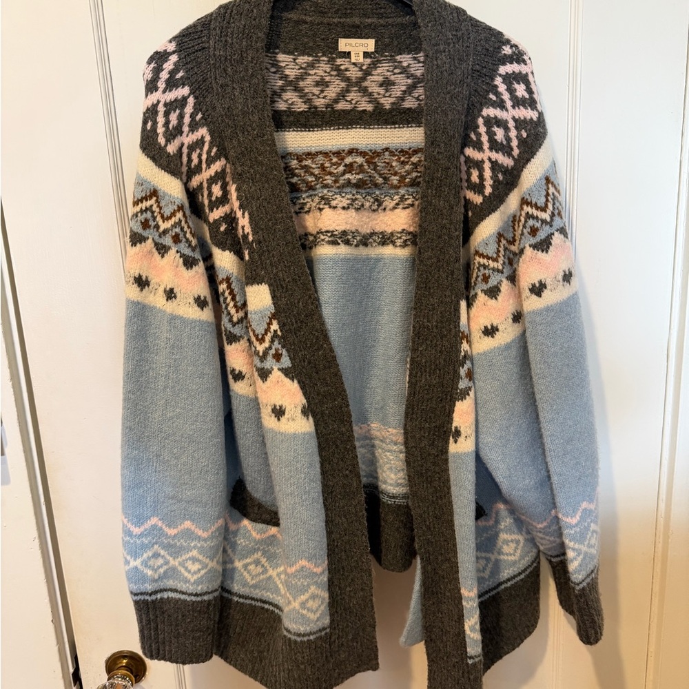 Pilcro Women's Blue and Pink Patterned Cardigan